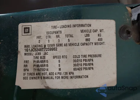 1996 Chevrolet Cavalier z USA, uszkodzony, nr VIN 1G1JC5246T7259962